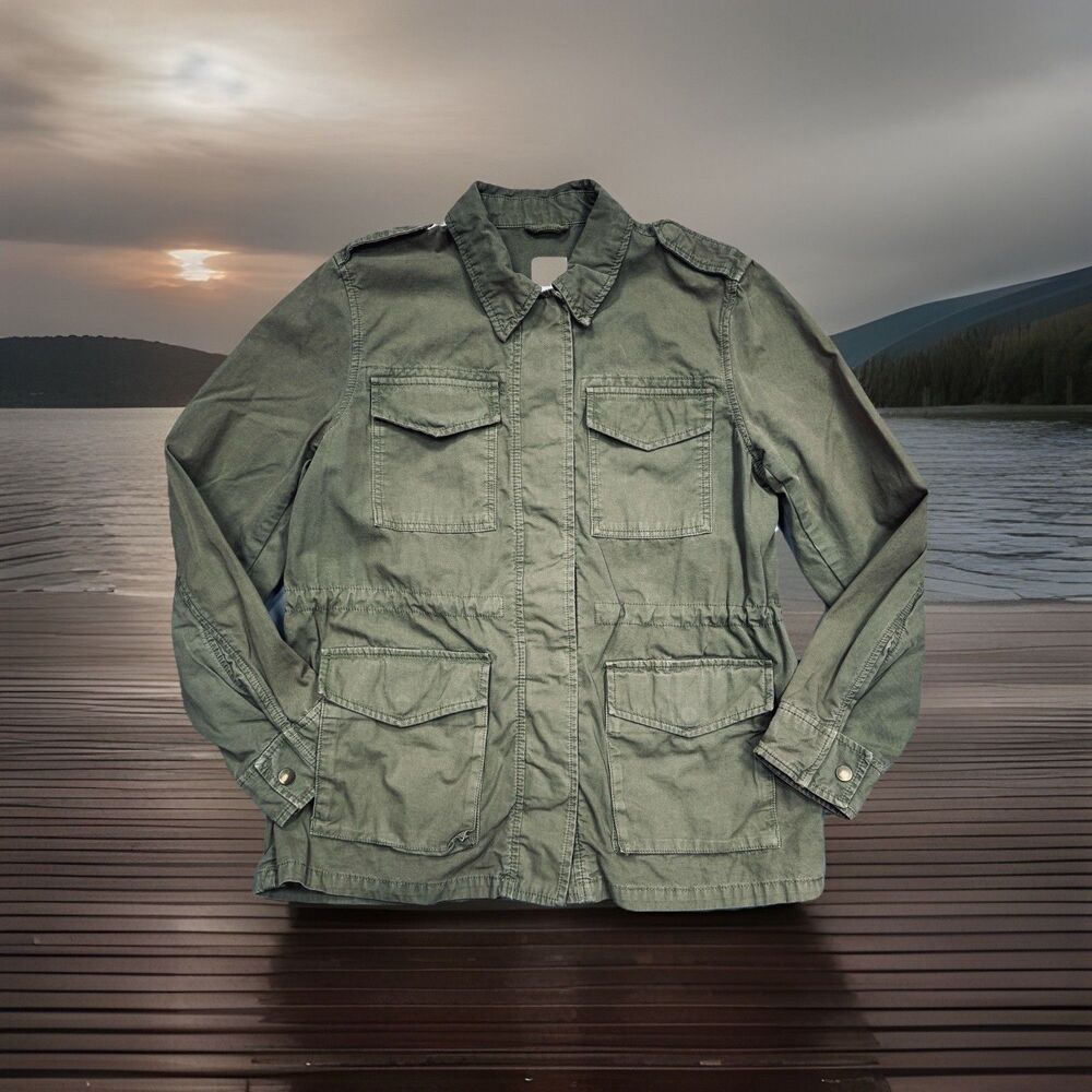 Gap Utility Military Jacket S Small Army Green Snap Drawstring Cotton Womens